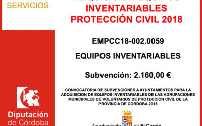 Subvención Diputación – Adquisición Equipos Inventariables Protección Civil 2018