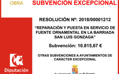 Subvención Diputación – REPARACIÓN Y PUESTA EN SERVICIO DE FUENTE ORNAMENTAL EN LA BARRIADA SAN LUIS GONZAGA