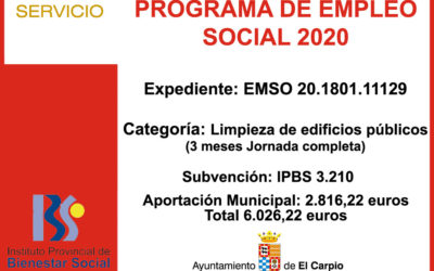 Subvención Diputación – PROGRAMA EMPLEO SOCIAL 2020