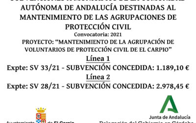 Subvención Junta de Andalucía – AGRUPACIONES LOCALES DE VOLUNTARIADO DE PROTECCIÓN CIVIL