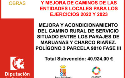 Subvención Diputación – PLAN PROVINCIAL DE INVERSIONES Y MEJORA DE CAMINOS DE LAS ENTIDADES LOCALES PARA LOS EJERCICIOS 2022 Y 2023