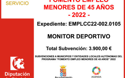 Subvención Diputación – FOMENTO EMPLEO MENORES DE 45 AÑOS – 2022 –