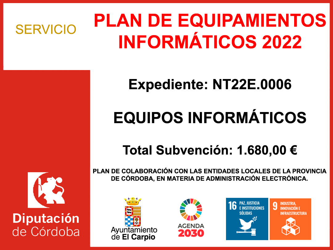 Subvención Diputación – PLAN DE EQUIPAMIENTOS INFORMÁTICOS 2022