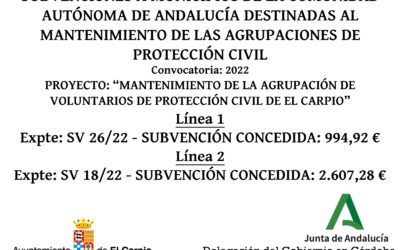 Subvención Junta de Andalucía – AGRUPACIONES LOCALES DE VOLUNTARIADO DE PROTECCIÓN CIVIL 2022