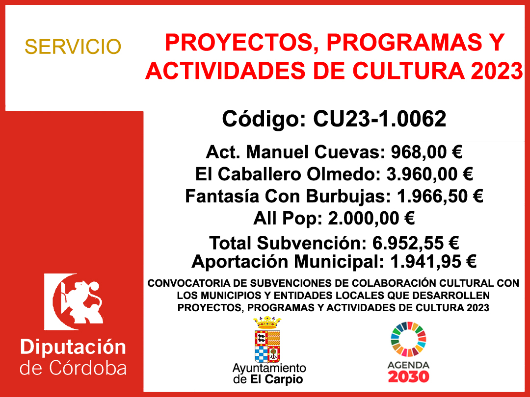 Subvención Diputación – PROYECTOS, PROGRAMAS Y ACTIVIDADES DE CULTURA 2023