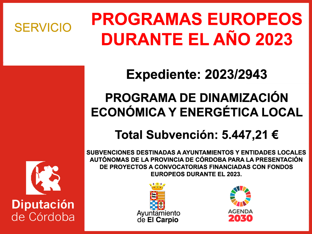 Subvención Diputación – PROGRAMAS EUROPEOS DURANTE EL AÑO 2023