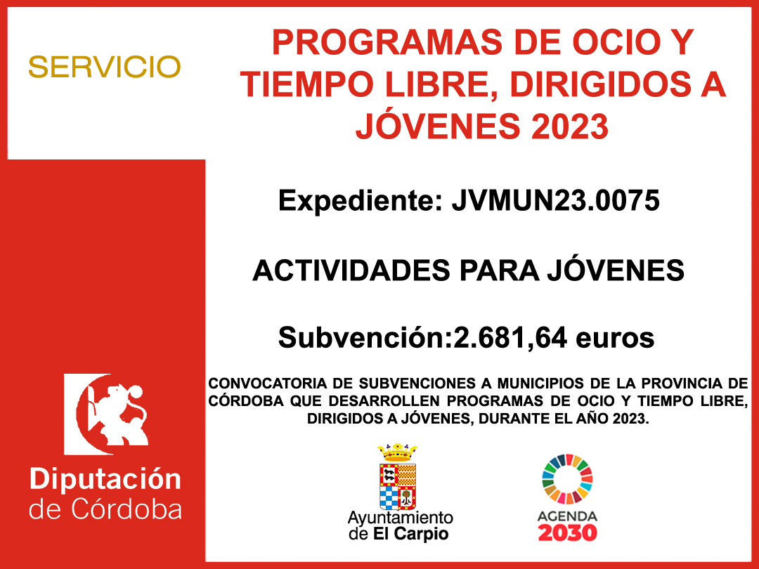 Subvención Diputación – PROGRAMA DE OCIO Y TIEMPO LIBRE, DIRIGIDOS A JÓVENES 2023